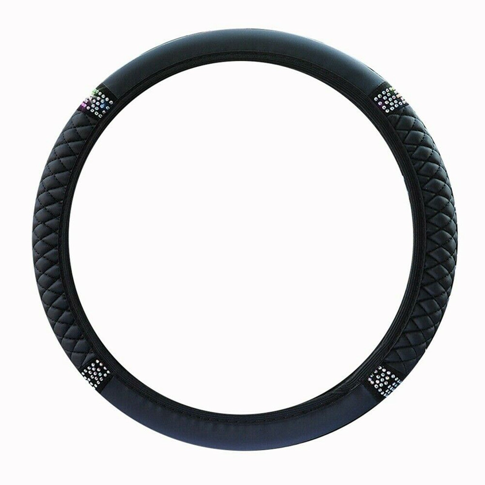 Car steering wheel cover with diamond sparkle rhinestone anti-slip, universal fit for 15-inch wheels