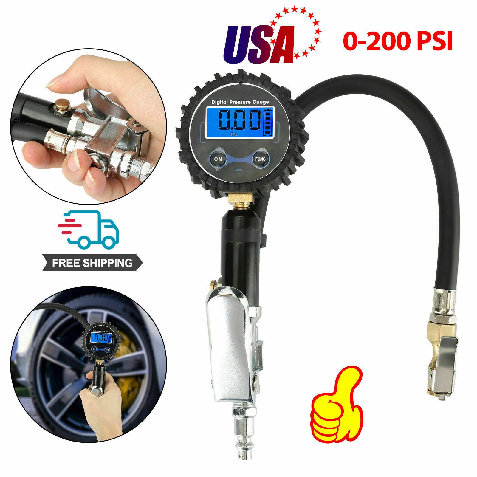 Digital tire inflator, air tire inflator with pressure gauge, Chuck 0-250 PSI