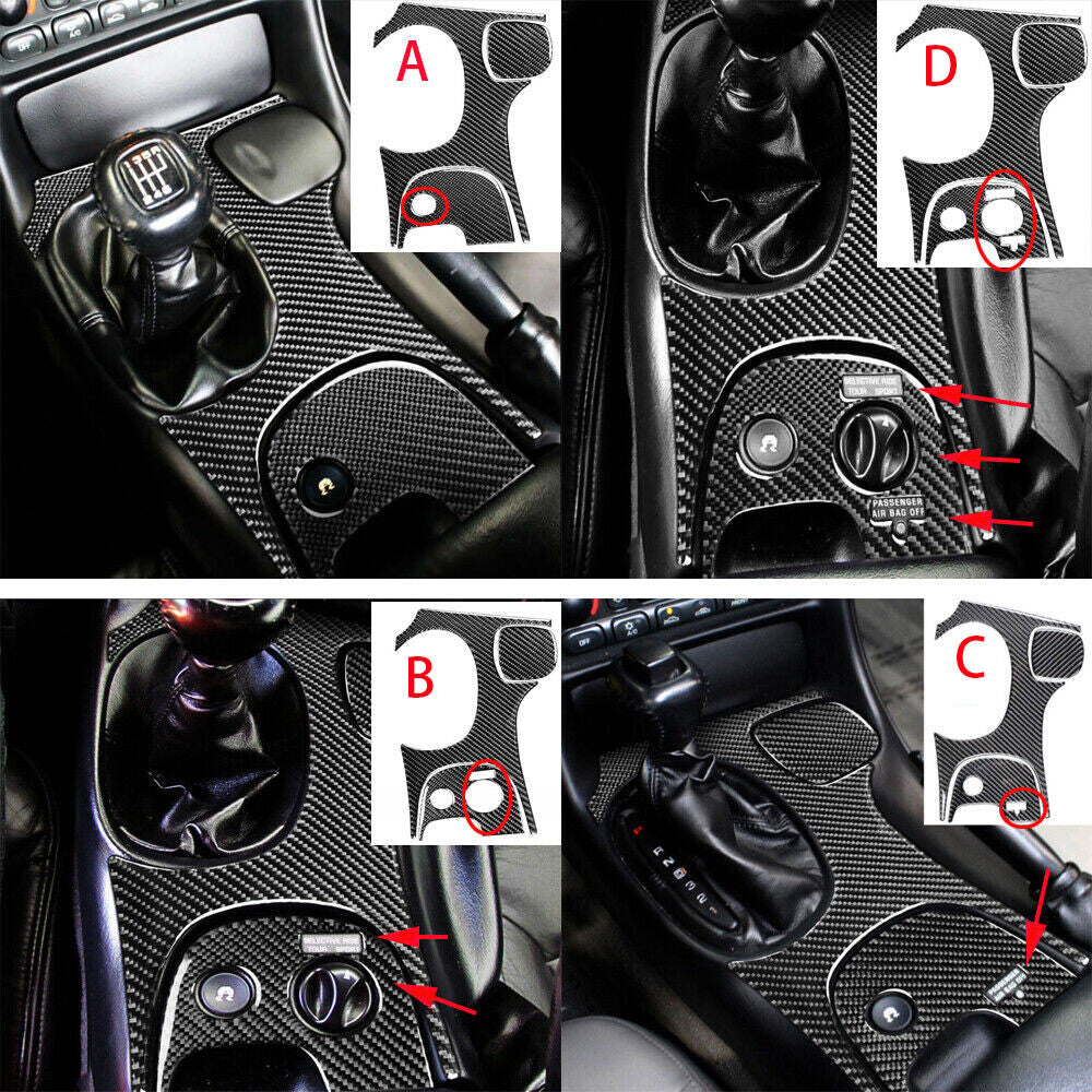 Red Carbon Fiber Central Gear Shift Panel Trim for Chevrolet for Corvette C5 1998-04