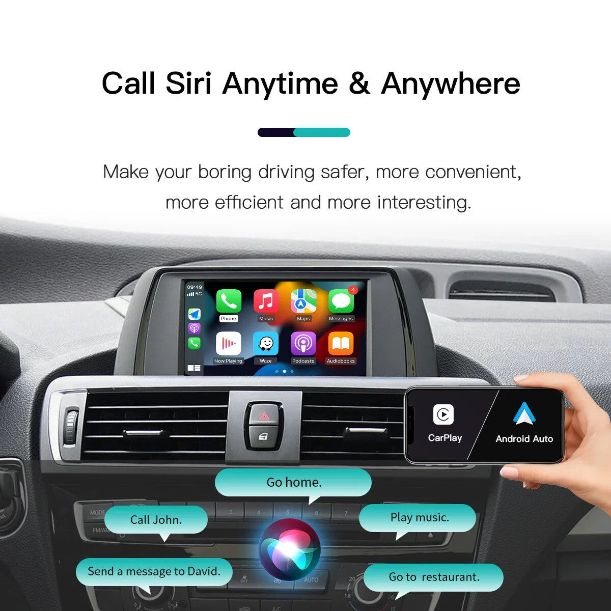 Compatible with for BMW CIC 1 2 3 4 5 series F10 X1 X3 F25 F26 F48 Wireless CarPlay Android Auto