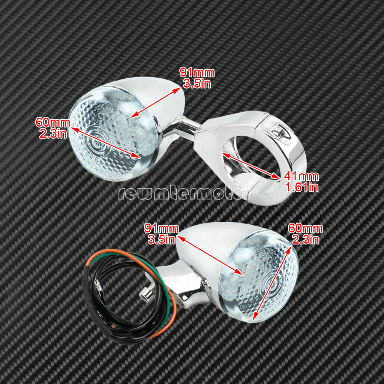 41mm Fork Aluminum All Chrome LED Turn Signal Light w/ Clear Lens Fit for Harley