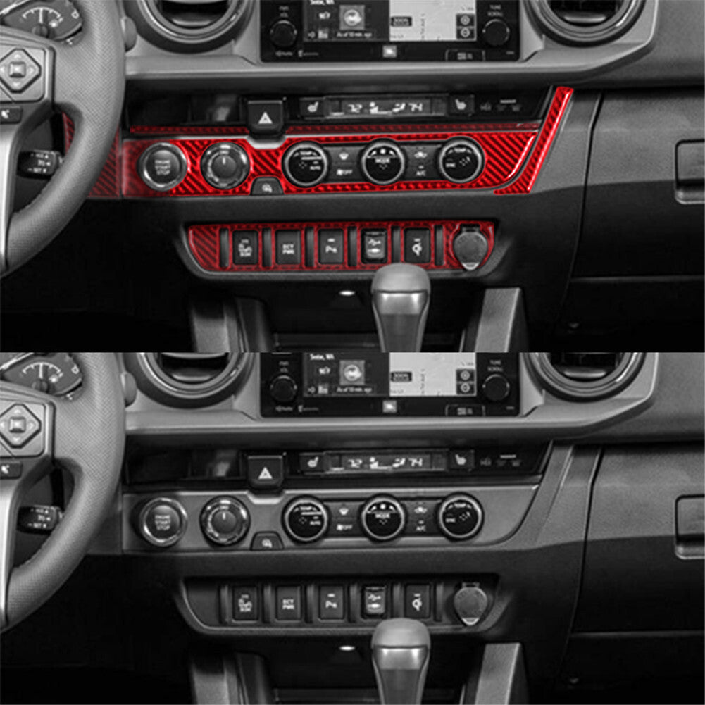 6X for Toyota Tacoma Carbon Fiber Air Condition Knob Panel Trim Cover 16-21 Red