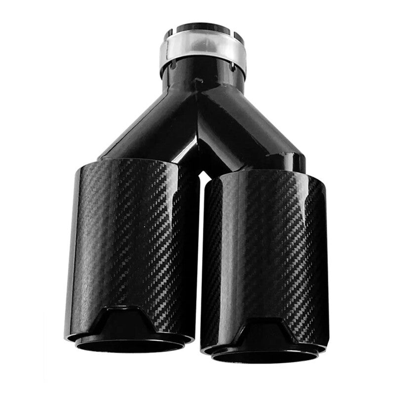 Car Carbon Fiber Glossy Muffler Tip Y Shape Double Exit Exhaust Pipe Nozzle BK