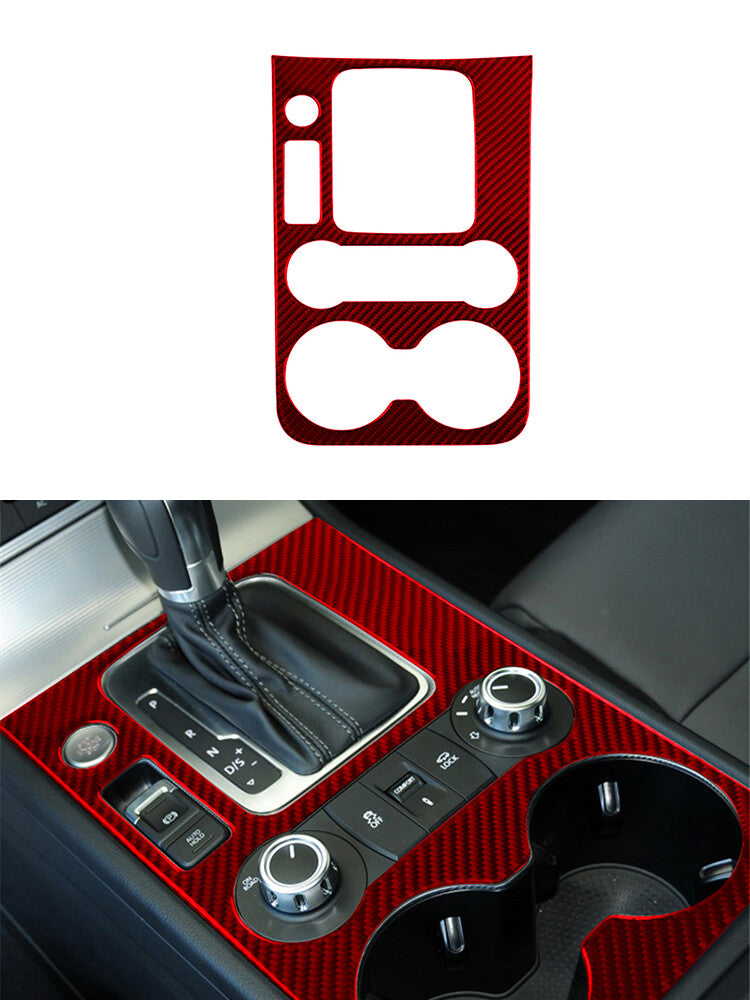 Red Central Cntrol Gear Shift Trim Cover Carbon Fiber for VW Touareg 2011-2018