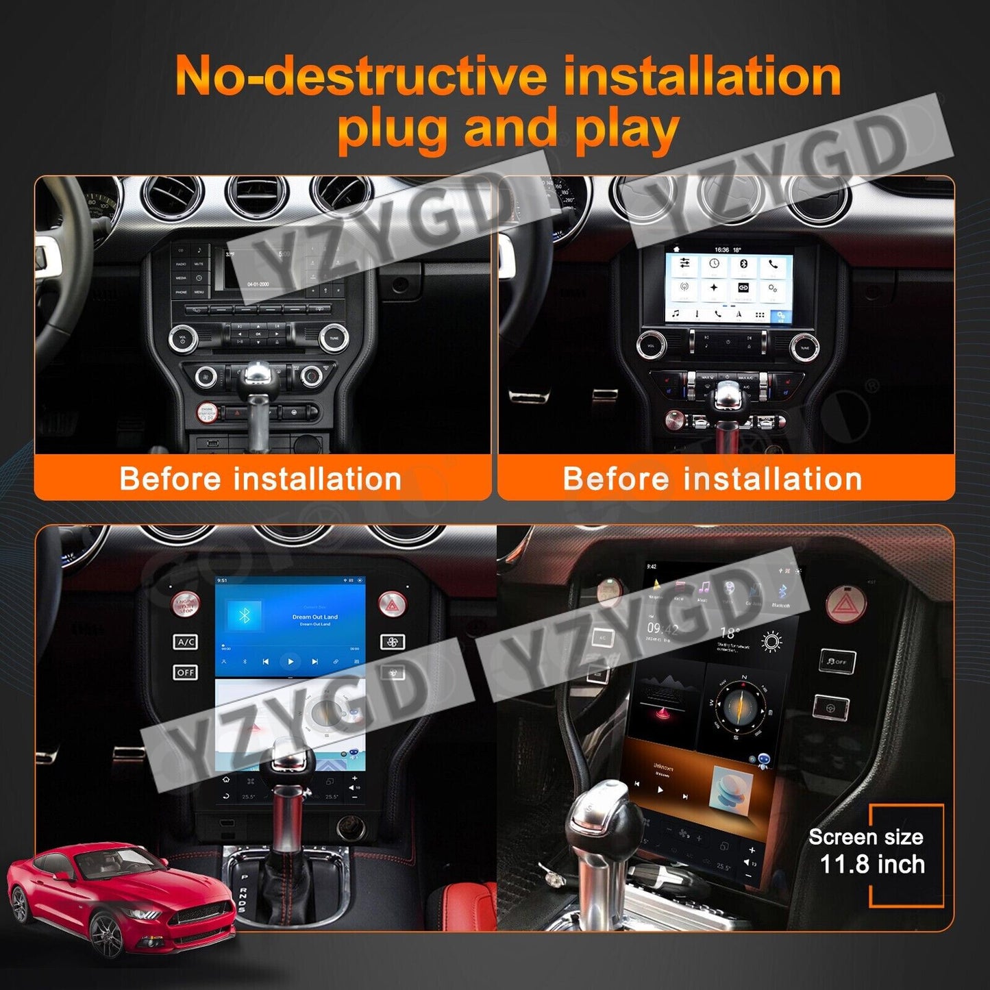 for Ford for Mustang 2015-2019 Android 2Din Car Radio CarPlay Stereo Receiver Screen