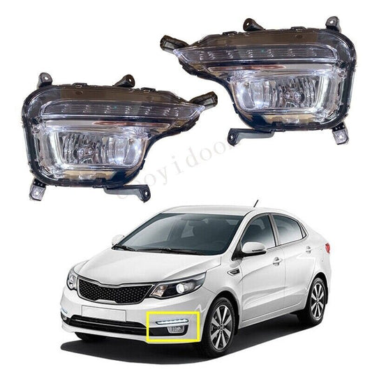 A pair of high-profile front bumper fog lights suitable for 2015, 2016, and 2017 for Kia Rio K2.