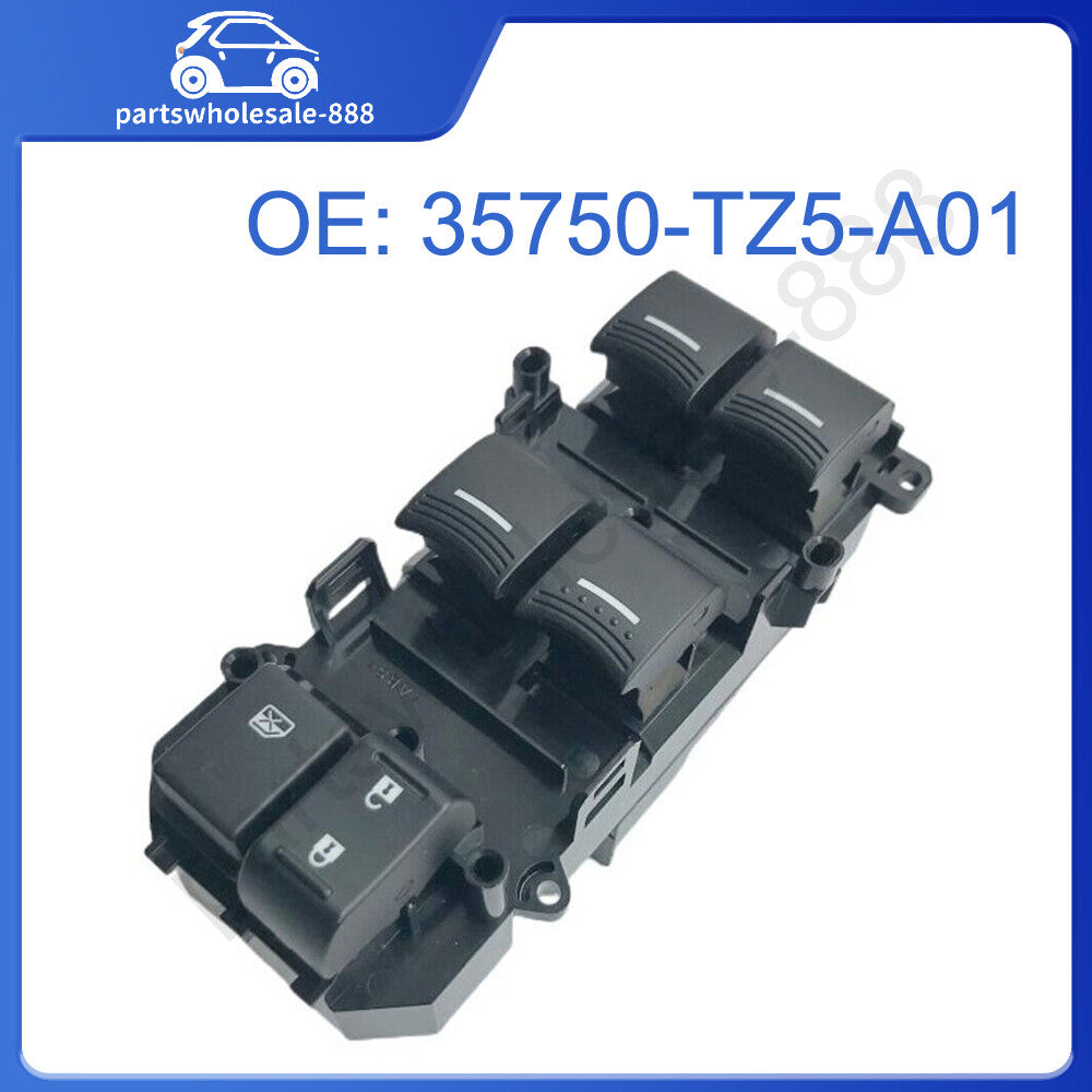 The power window switch button is located on the front left of the for Acura MDX 3.5L (model number 35750-TZ5-A01) from 2014 to 2020.