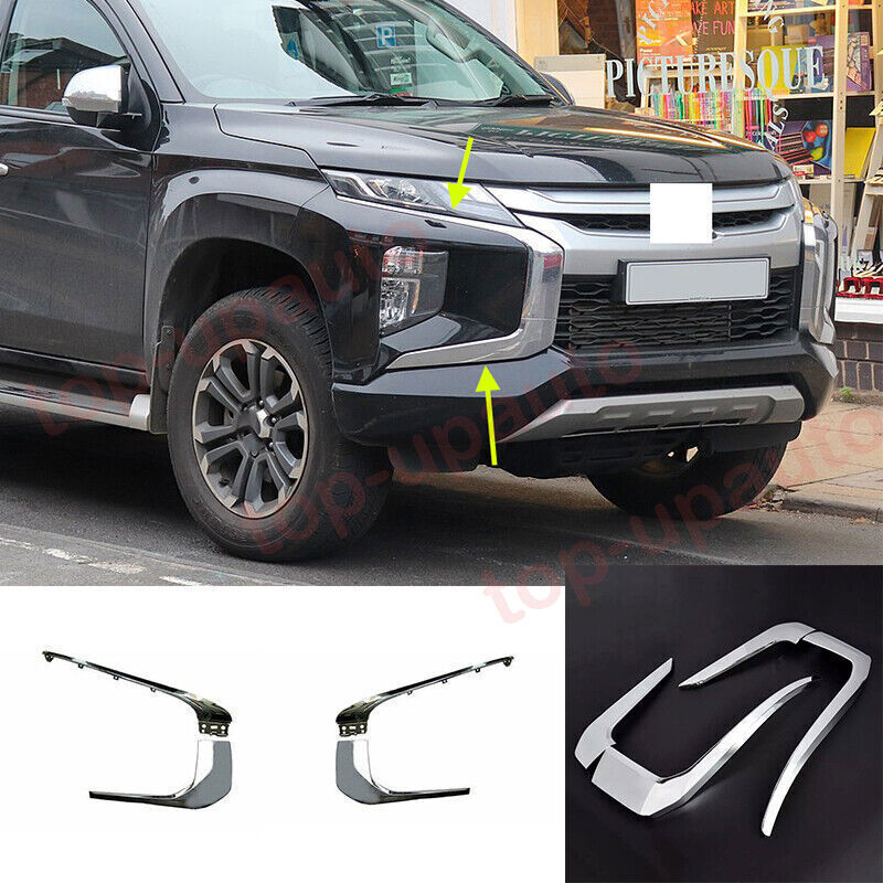 For 2019-2022 for Mitsubishi Triton L200 Front Bumper Cover Lower Upper Chrome Trims