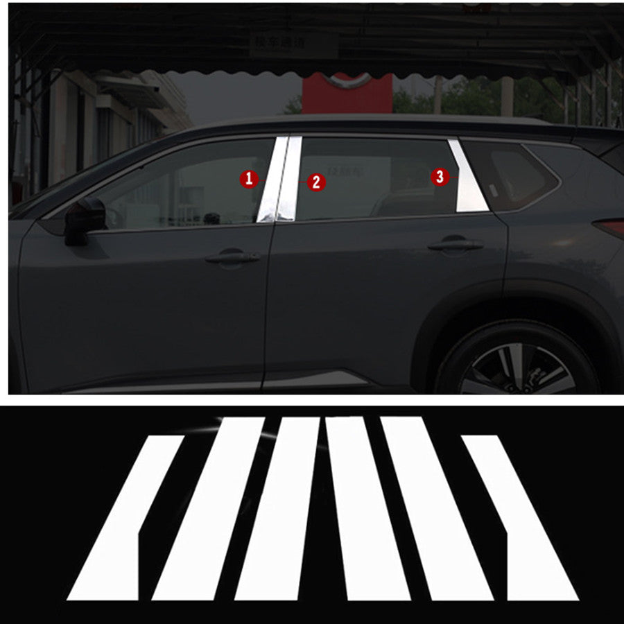 6P Stainless Bright Pillar Posts Window Door Trim Cover For 2021-22 for Nissan Rogue