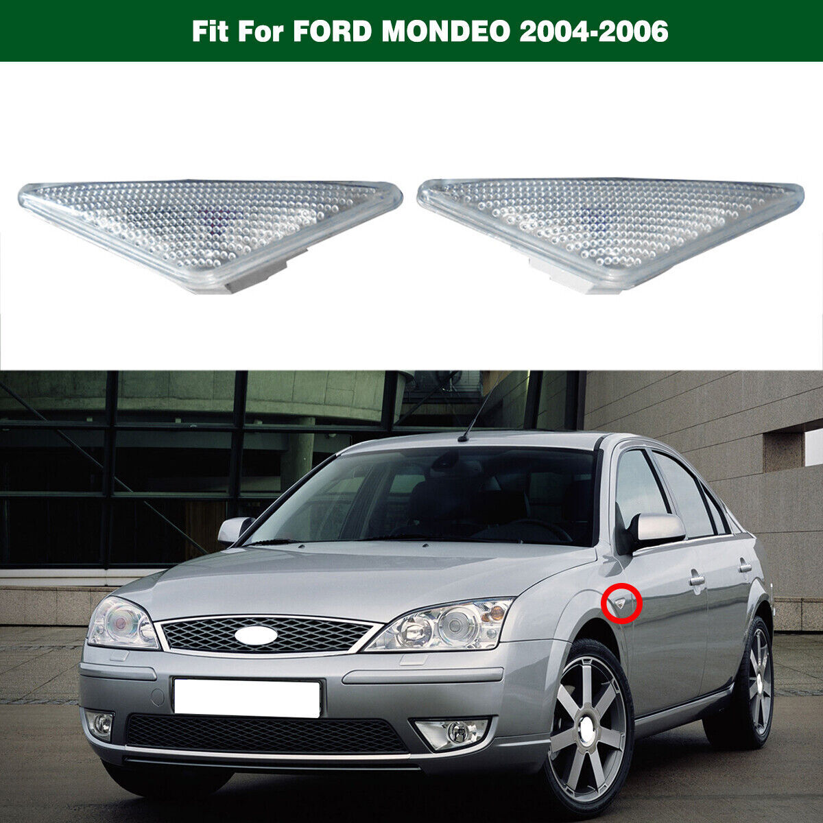 1Pair Fender Side Marker Light Turn Signal Lamps Lens for Ford MONDEO 2004-2006