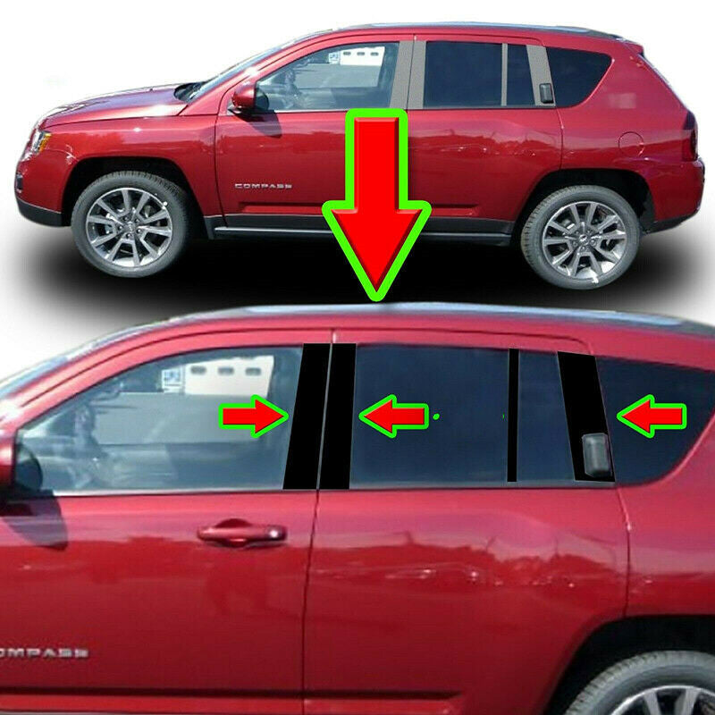 PC Black Pillar Trim for Jeep Compass 2007-16 Set Door Cover Piano Post Sticker