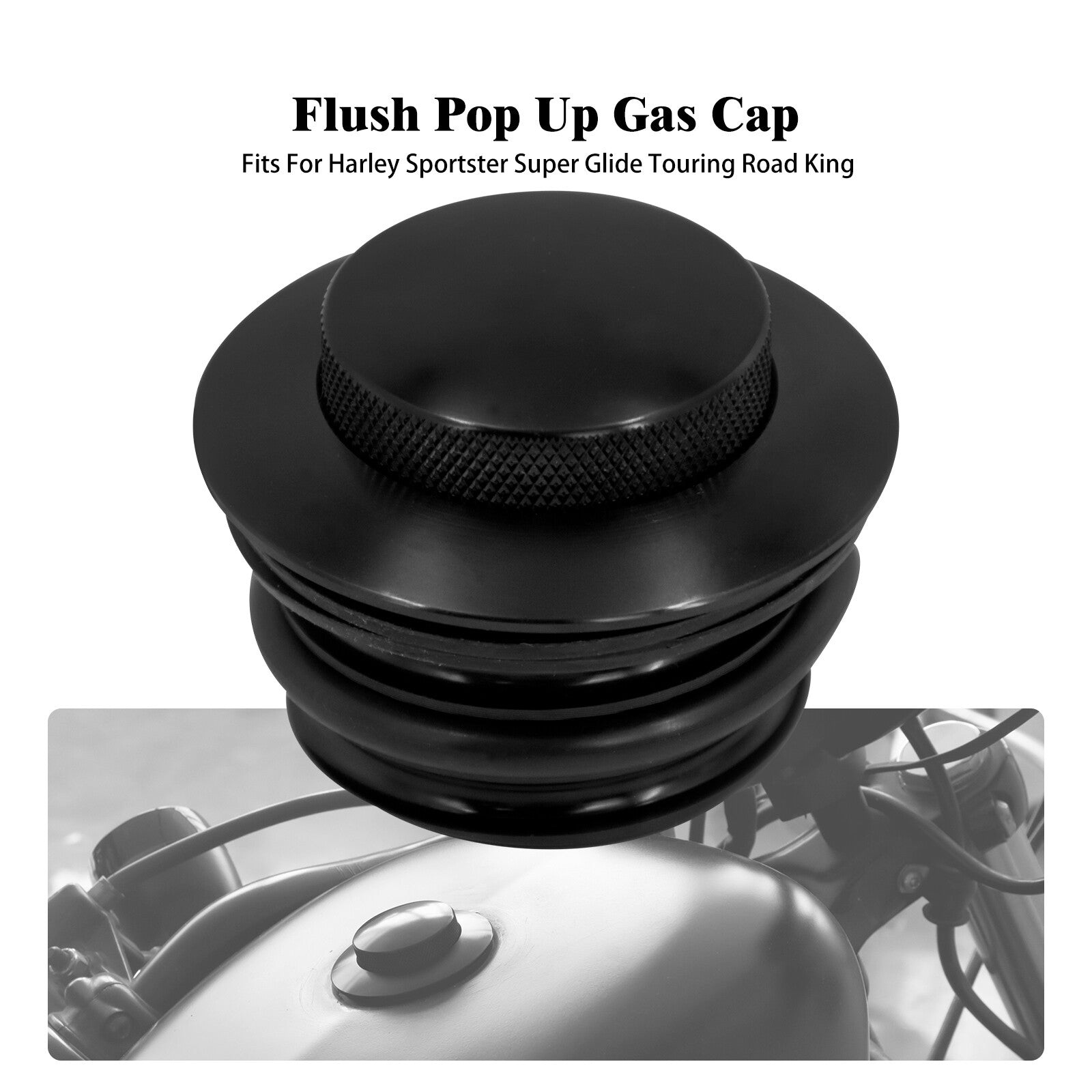 Black Flush Mount Pop Up Vented Gas Fuel Tank Cap for Harley Road King Softail