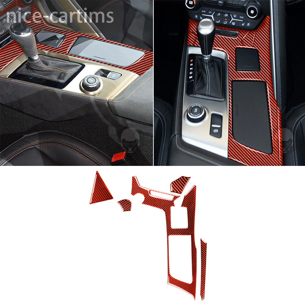 5¡ÁRed Carbon Gear Shift Cup Holder Panel Cover for Chevrolet for Corvette C7 2014-19