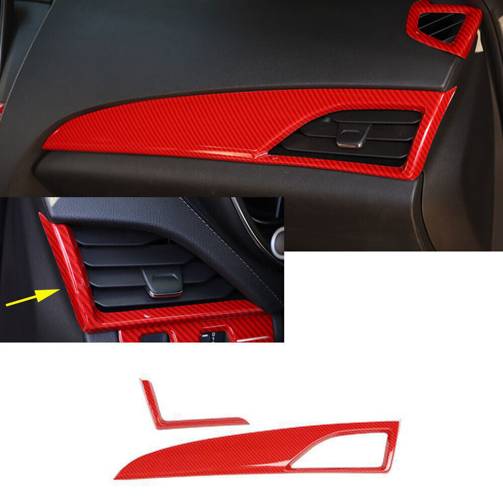 for Cadillac CT5 2020-24 Red Carbon Fiber Dashboard for Co -Pilot Strip Panel Trim 2P