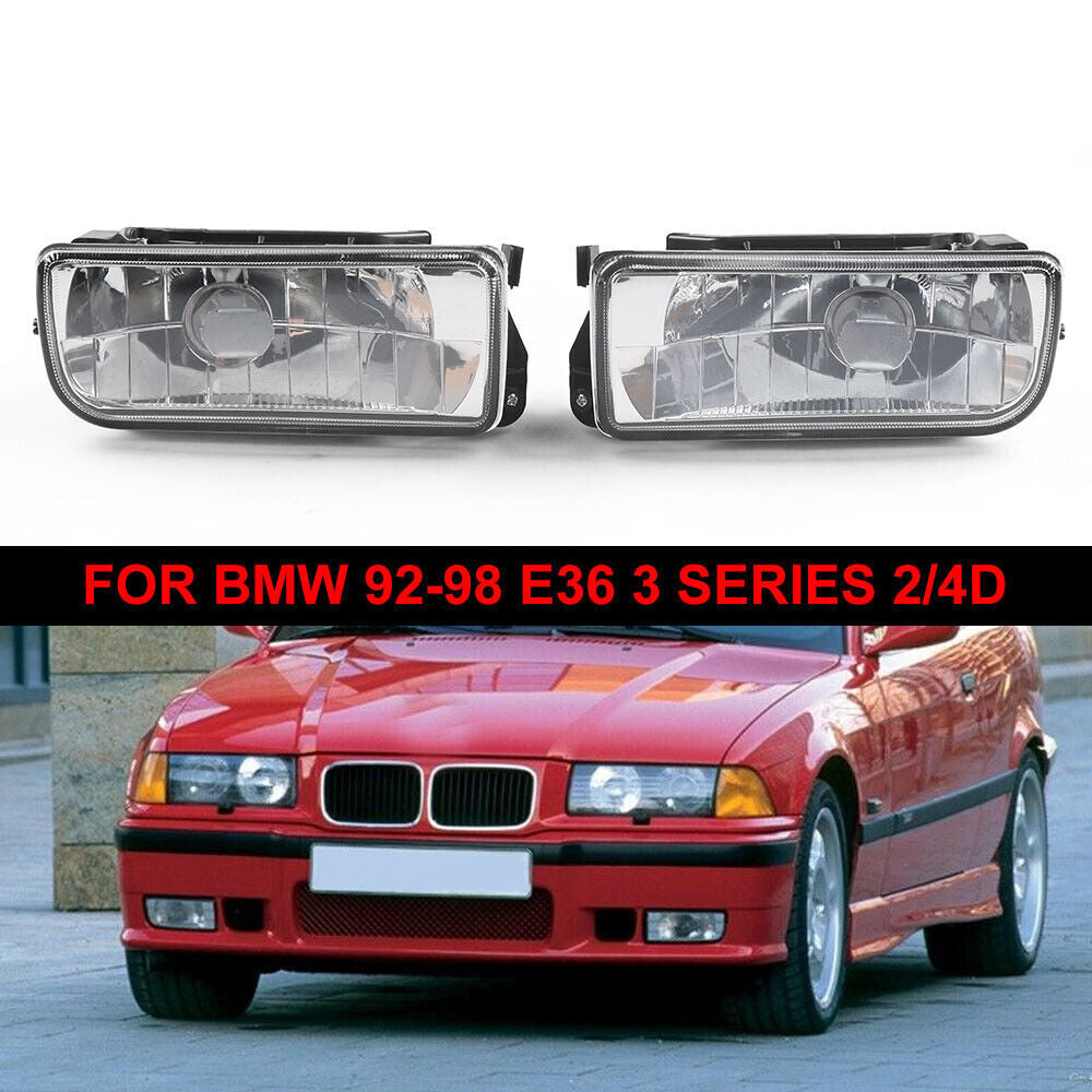 Pair for BMW E36 1992-1998 Front Bumper Fog Light Lamps Crystal Clear Lens