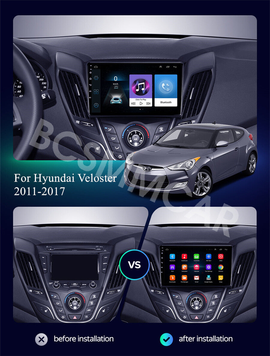 9IN Video Player Touch Screen Radio WiFi Fit for Hyundai for Veloster 2011-2017