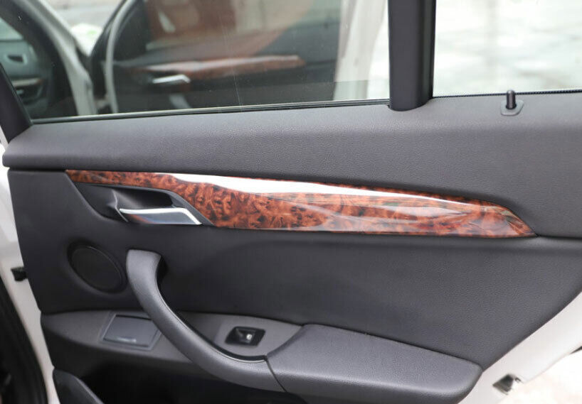 Fit for BMW X1 F48 2016-22 Brown Wood Grain Inner Door Strip Panel Decor Trim 4P