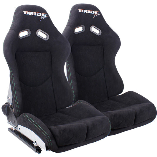 Bride Racing Seats Low Max for Seat +Carbon Fiber Shell+Green for Seat Stitches w/ Slider