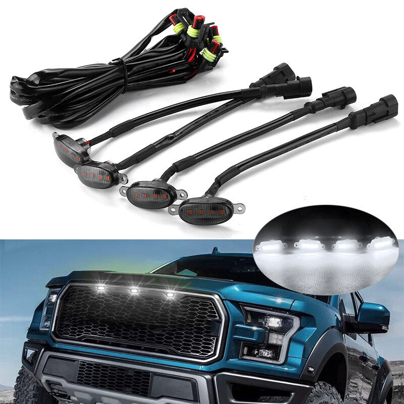 4x White LED Front Upper Grille Running Lights Smoked Lens for Ford F150