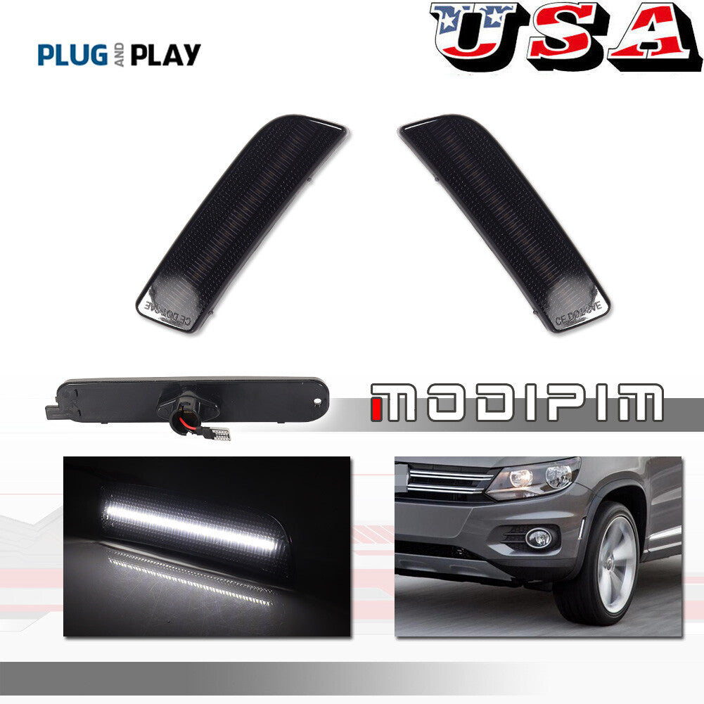 Smoked White LED Front Corner Fender Side Marker Lights for Volkswagen for Tiguan 2009-2017