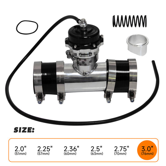 50MM 35PSI Boost V-Band Turbo Blow Off Valve BOV+3'' Flange Pipe Hose Kit Black