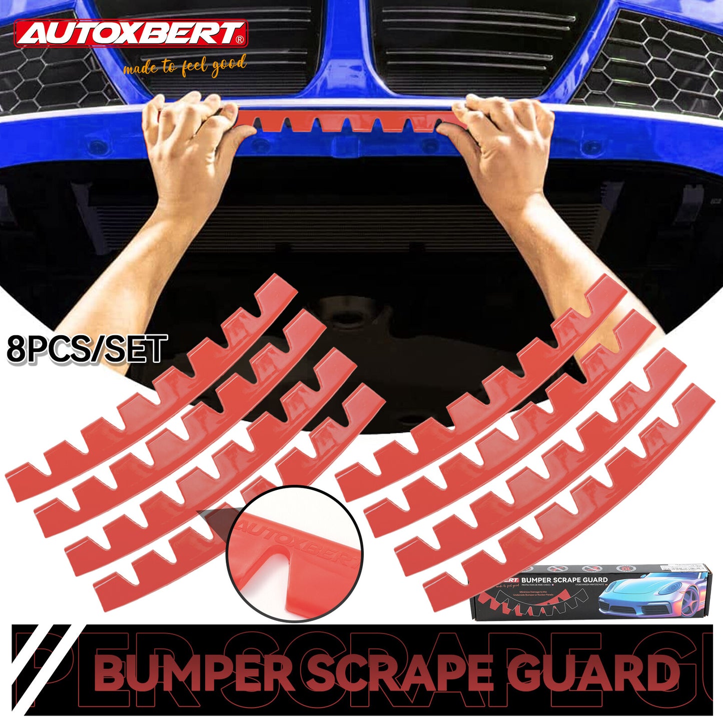 8PCS RED Universal Car Bumper Guard Anti-Scratch Scrape Protector Skid Plate DIY