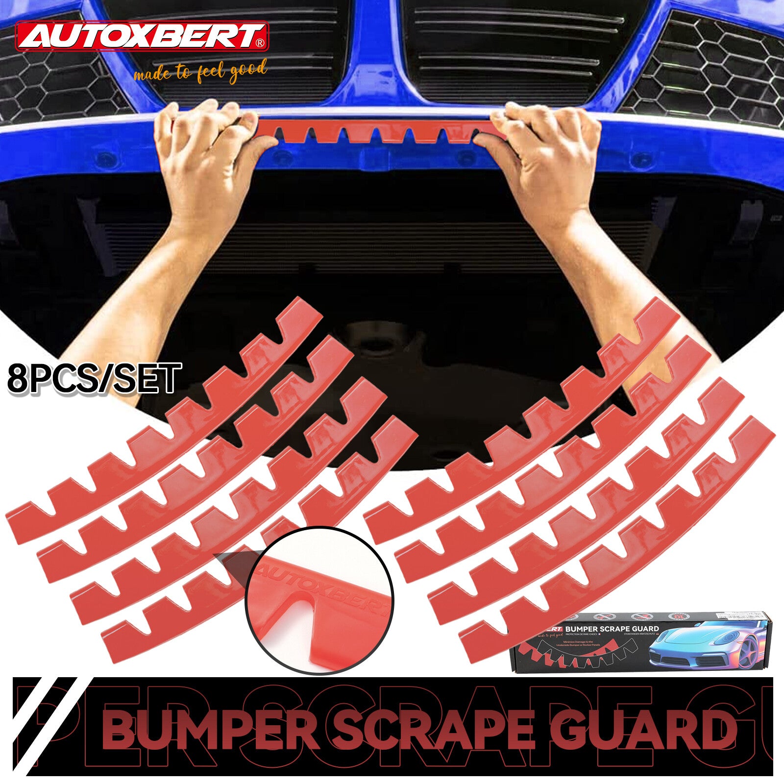 8PCS RED Universal Car Bumper Guard Anti-Scratch Scrape Protector Skid Plate DIY
