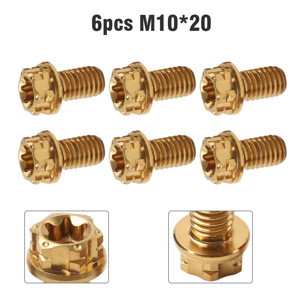6pcs Bolts Torx Head Flange Screws M10x20mm For Motorcycle Bike gold