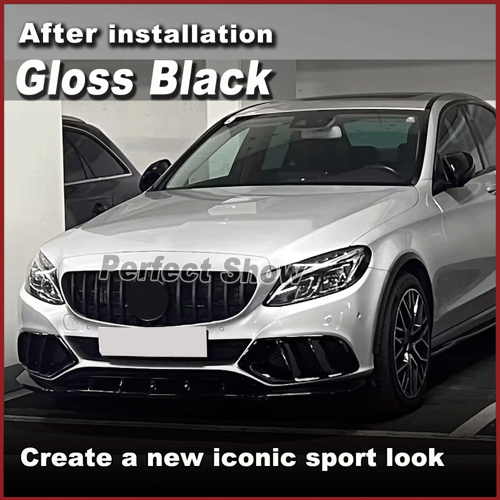 for Benz W205 C250 C300 C43 Gloss Black Front Bumper Grill Fog Air Vent Covers
