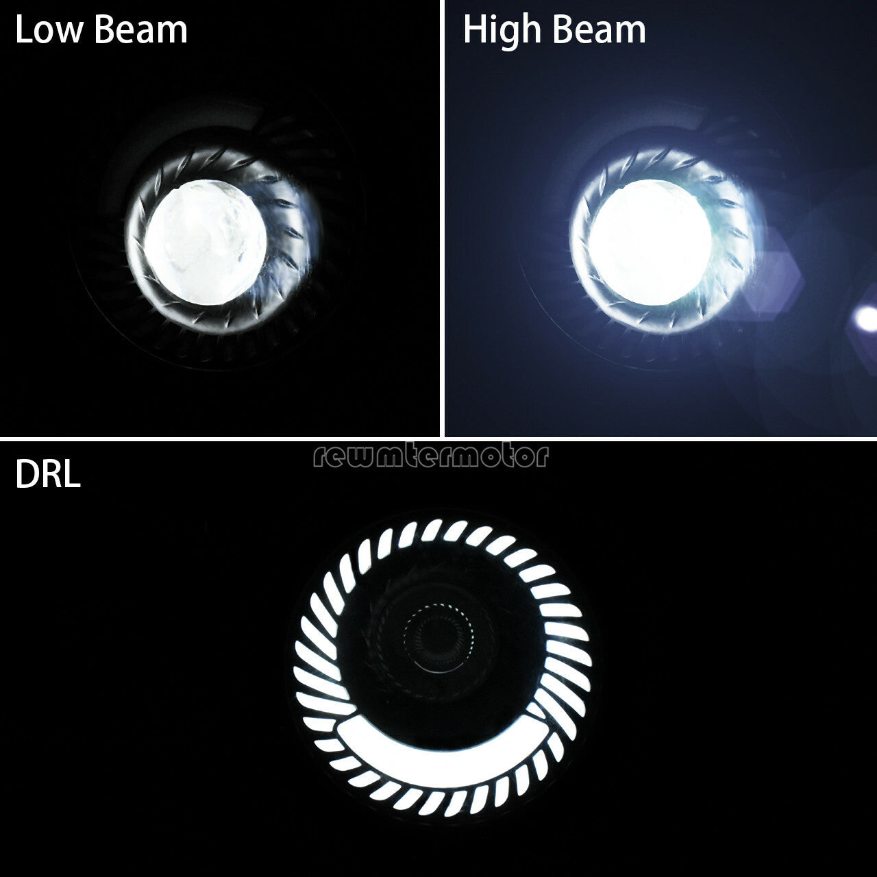 6.5 Universal Motorcycle LED Headlight Low High Beam Spiral DRL Fit for Harley