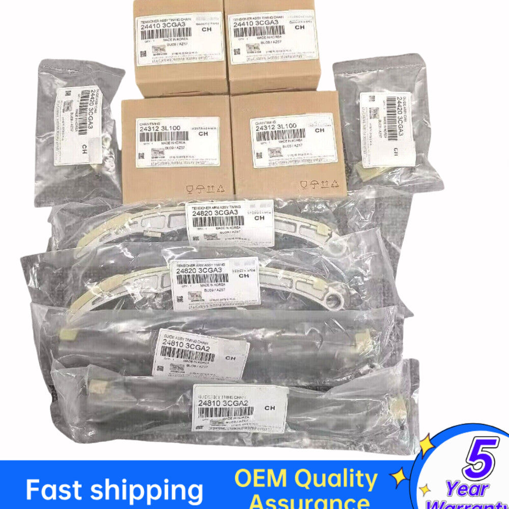 The new engine timing chain kit is suitable for Santa Fe Sorento Azera for Genesis 3.3L and 3.8L engines.