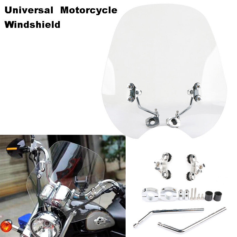 Universal Fit 7/8'' 1' Handlebar Windshield 46cm x 43cm Clear