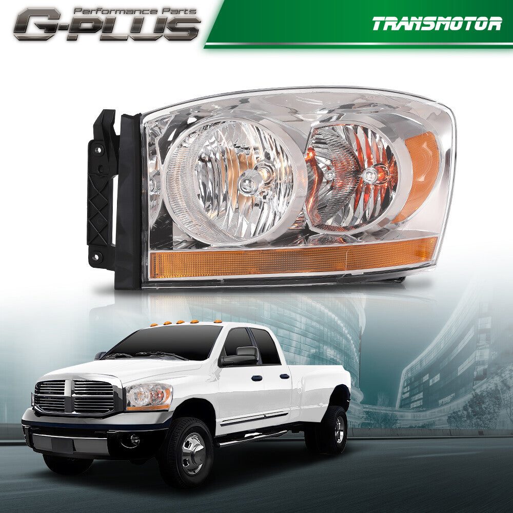 Chrome/amber headlights suitable for 2006-2009 for Dodge for Ram 1500 2500 3500 driver's side.