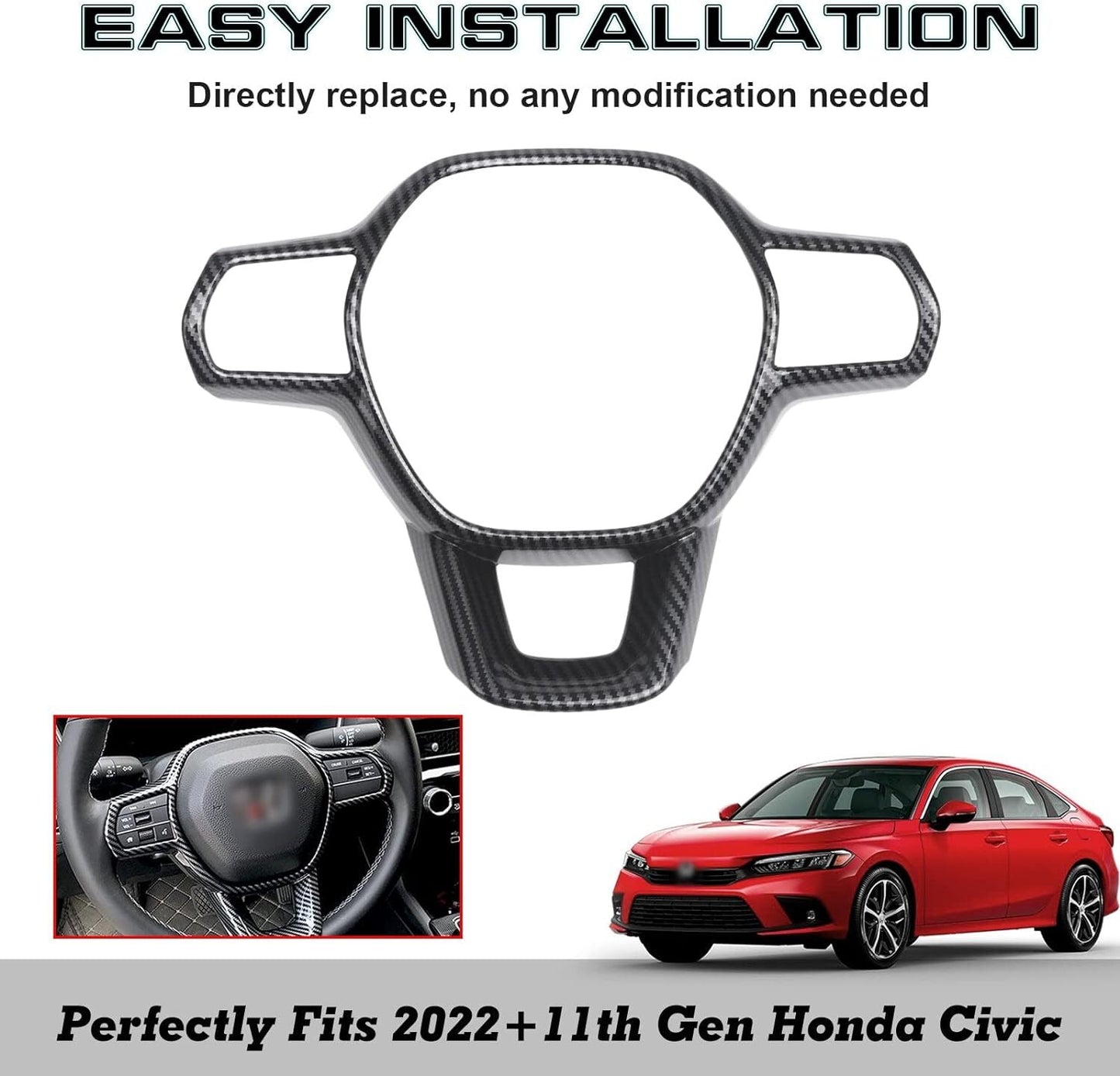 Carbon fiber steering wheel cover trim for 2022-2024 for Honda for Civic CR-V Accord HR-V