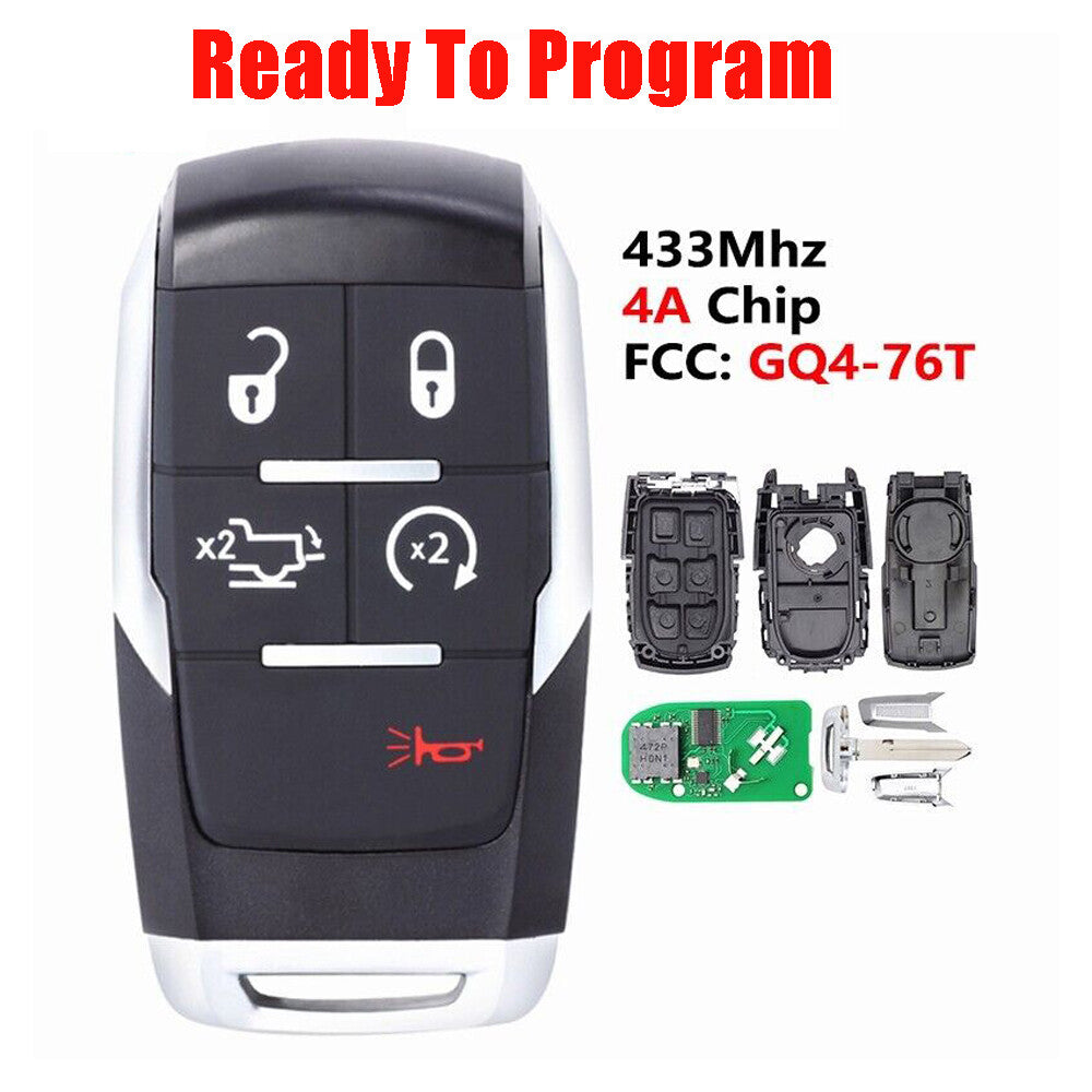 Compatible with 2019 and 2020 for RAM 2500, 3500, 4500, and 5500 series for smart keyless remote control keychains GQ4-76T 5Btns