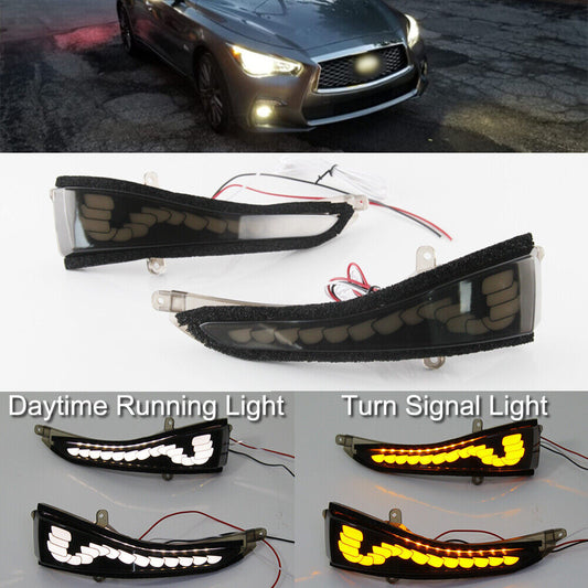 Smoke Sequential LED Side Mirror Cap Signal/Puddle Light for Infiniti Q50 Q60 QX