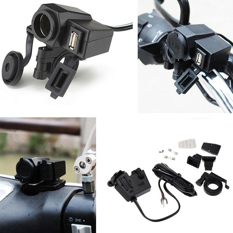 Motorcycle USB Outlet Socket Handlebar Waterproof Charger GPS Cigarette Lighter