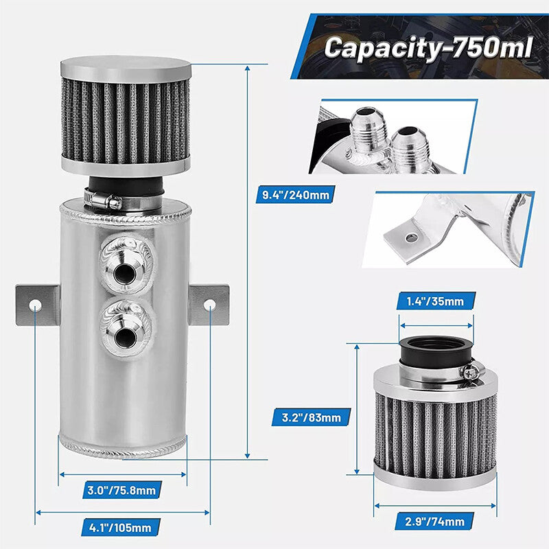 10AN Aluminum Oil Tank Reservoir + Breathing Filter Confusion SIilver AN10
