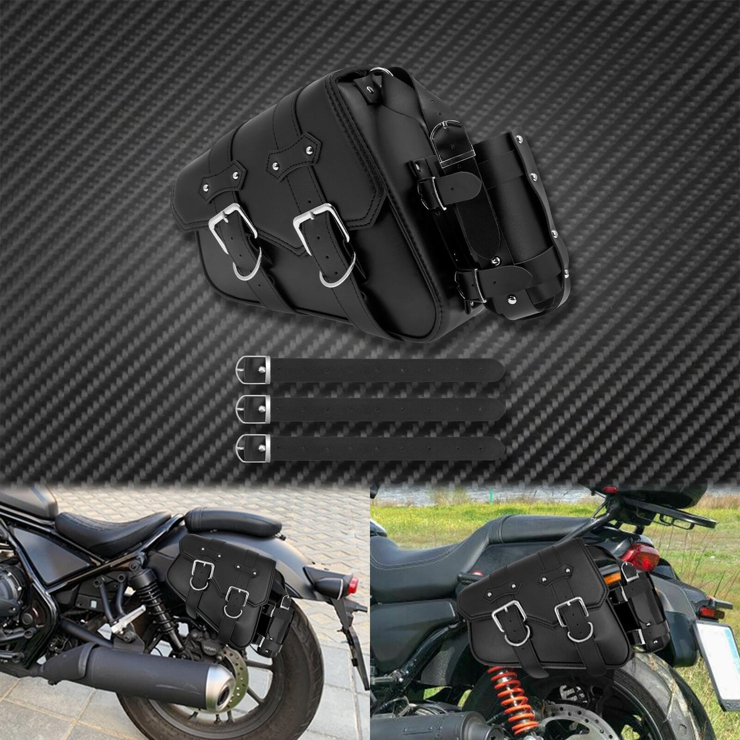 Motorcycle Saddlebag Storage Left Side Luggage Tool Saddle Bag w/ Bottle Bag