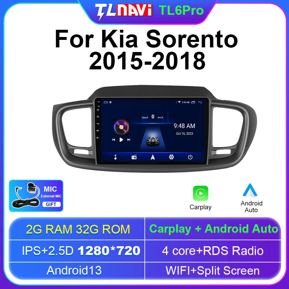 for Kia for Sorento (LHD) 2015-2018 Car Radio CarPlay GPS Multimedia Player Screen
