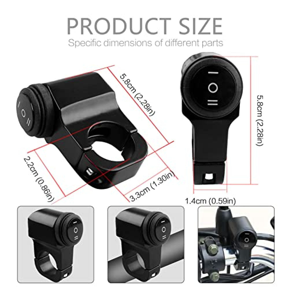 12V Handlebar Headlight Switch 7/8 22-23mm Control CNC Craft Mounting Bracket