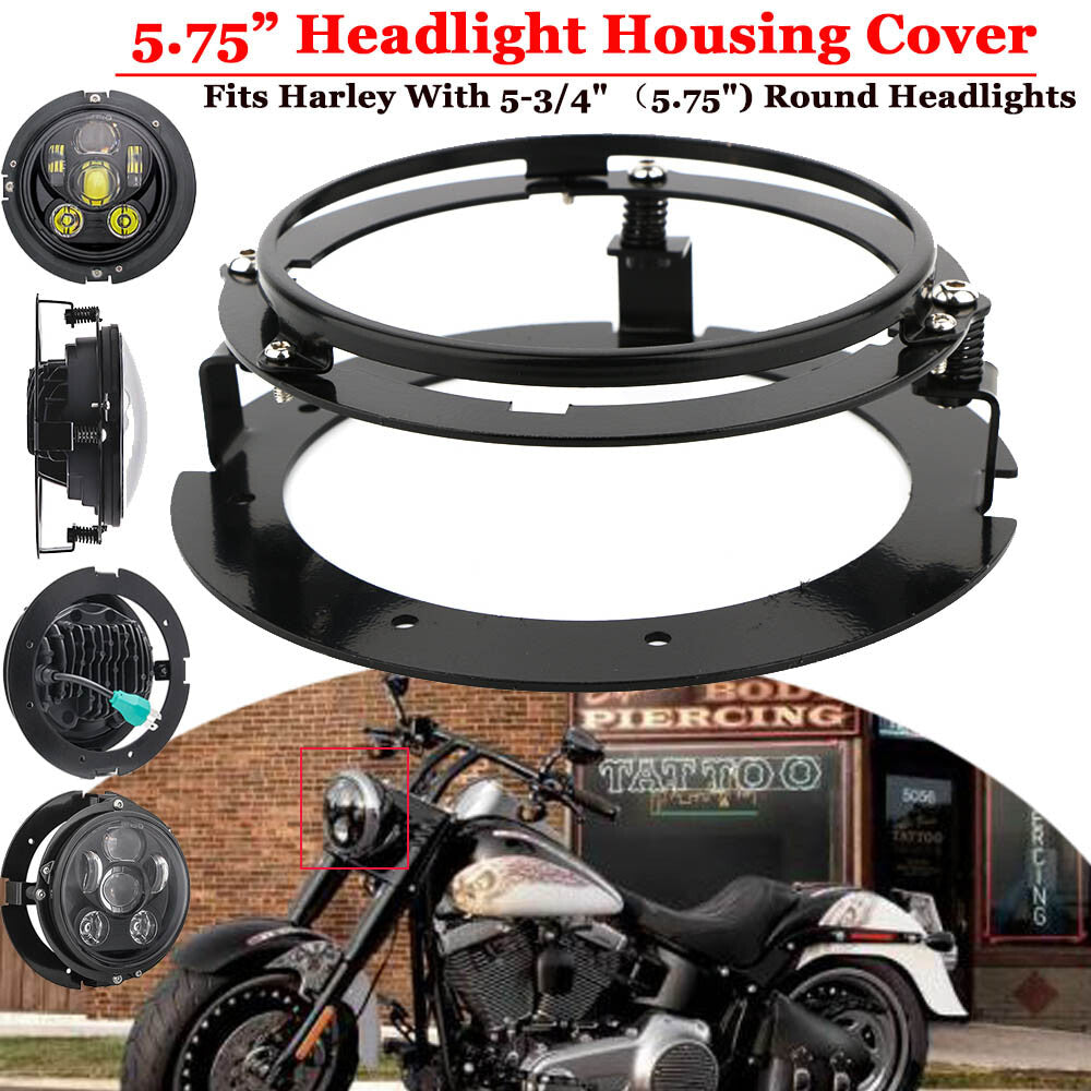 5.75-inch 5-3/4-inch LED headlight mounting bracket ring for motorcycles, black.