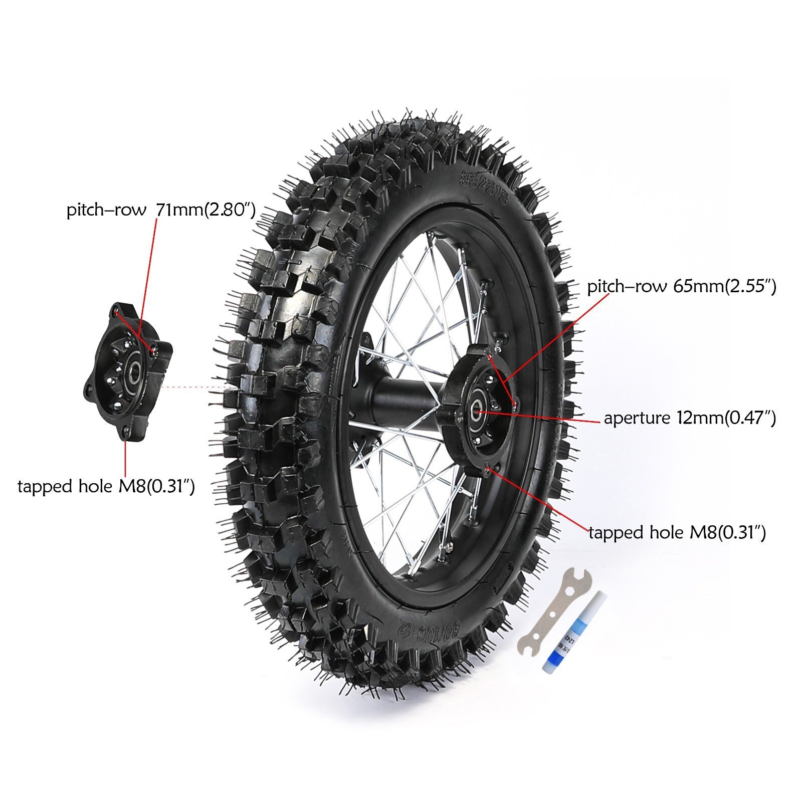 12-inch rear wheel, 80/100-12 tire, 3.00-12 rim, swingarm, Taodao SSR bicycle, 110cc, 125cc.
