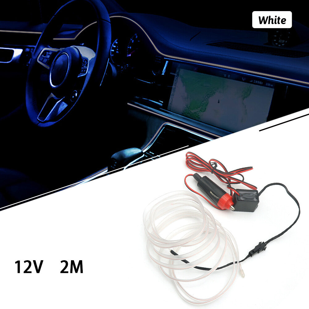 2M Car Interior LED Neon Lights Decor Atmosphere EL Wire String Strip Lamp White