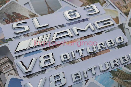 SL 63+ AMG + V8 BITURBO Letter Trunk Embl Badge Sticker for Mercedes-Benz