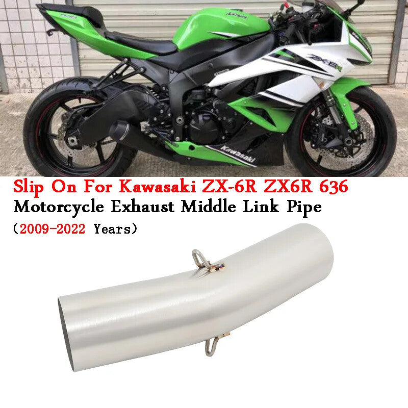 for Kawasaki ZX6R 636 Slip-On Stainless Exhaust Mid-Pipe  Muffler 2009-2022