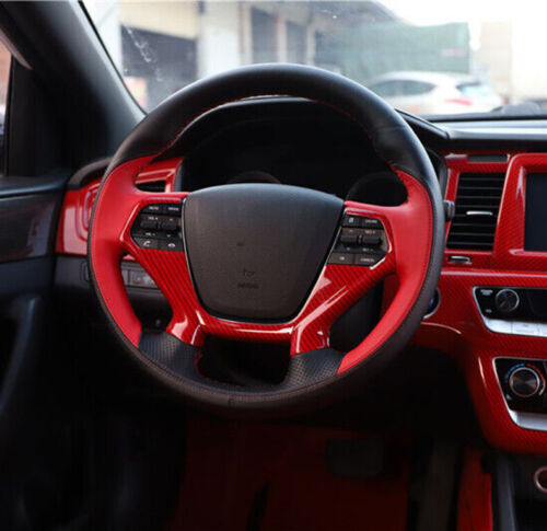 for Hyundai Sonata 2015-2019ABS Red Carbon Fiber Steering Wheel Frame Cover Trim