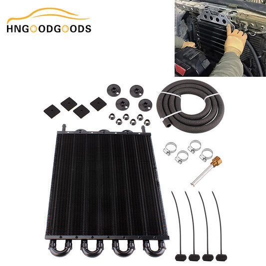 8-line/through-pipe and finned gearbox cooler universal 5/16 oil cooler kit in black