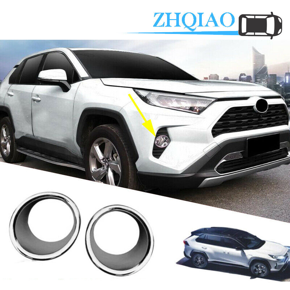 2PCS Circle Chrome ABS Front Fog Light Lamp Cover Trim Fit for Toyota RAV4 2019-2020