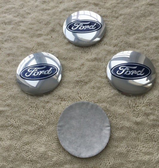4-piece set of for Ford wheel center stickers, 56mm wheel rim stickers, and chrome badges.